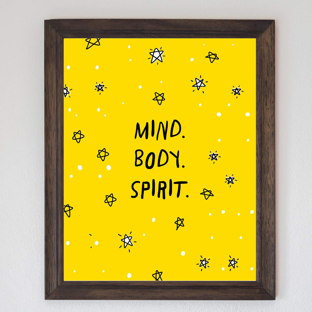 ?Mind-Body-Spirit?-Motivational Quotes Wall Art-8 x 10" Typographic Spiritual Fitness Print-Ready to Frame. Inspirational Home-Office-Gym-Studio Decor. Perfect Zen Sign for Mindfulness &amp; Meditation!