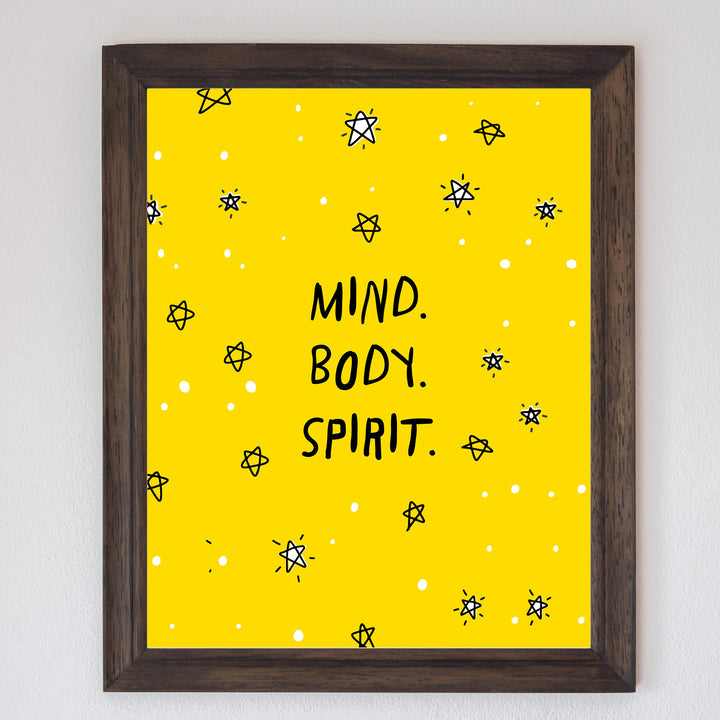 ?Mind-Body-Spirit?-Motivational Quotes Wall Art-8 x 10" Typographic Spiritual Fitness Print-Ready to Frame. Inspirational Home-Office-Gym-Studio Decor. Perfect Zen Sign for Mindfulness &amp; Meditation!