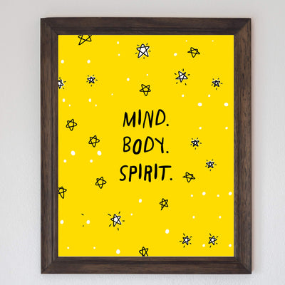 ?Mind-Body-Spirit?-Motivational Quotes Wall Art-8 x 10" Typographic Spiritual Fitness Print-Ready to Frame. Inspirational Home-Office-Gym-Studio Decor. Perfect Zen Sign for Mindfulness & Meditation!