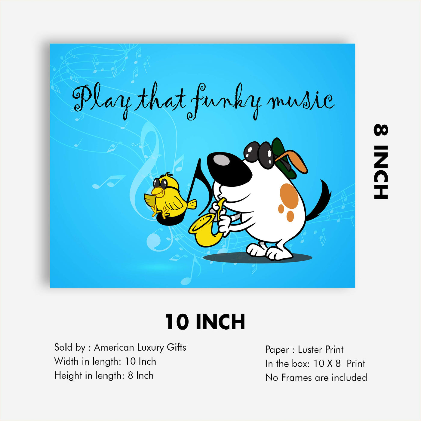 Play That Funky Music Funny Music Quotes- Poster Print- 10 x 8" Wall Art Print-Ready To Frame. Fun Typographic Cartoon Print. Home- Office- Studio- School Decor. Perfect Gift For All Music Lovers!