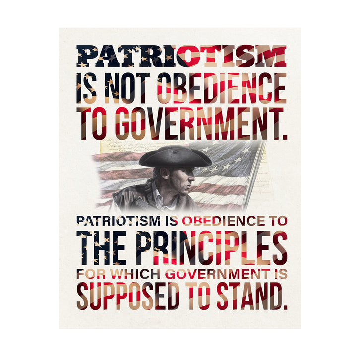 "Patriotism Not Obedience to Government"-Patriotic USA Wall Art Decor -8 x 10" American Flag Print -Ready to Frame. Home-Office-Military-Cave Decor. Great Gift for Active Duty -Veterans!