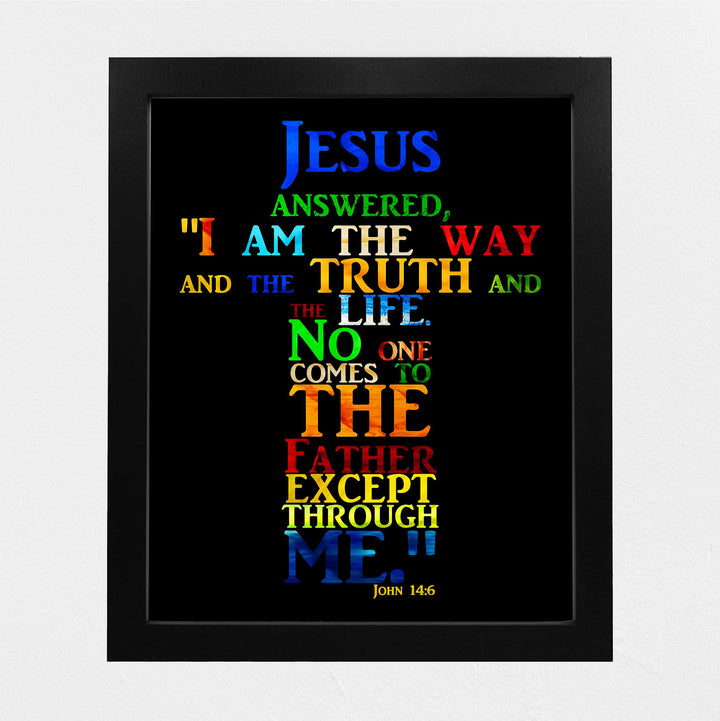 "Jesus-I Am the Way, Truth &amp; Life"-Bible Verse Wall Art -Cross Word Art Sign -Scripture Wall Print-Ready to Frame. Home-Office-Church-Religious Decor. John 14:6. Great Christian Gift!