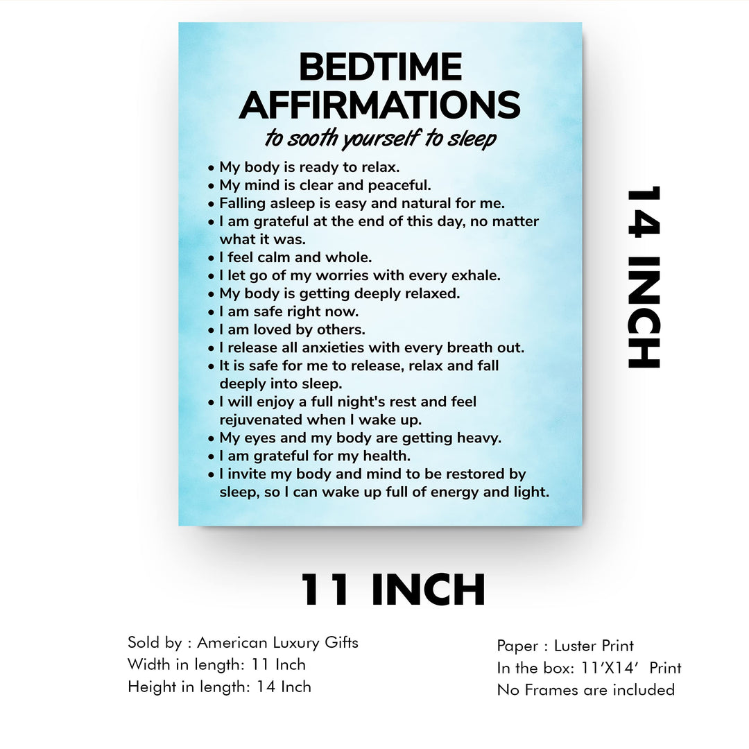 Bedtime Affirmations-Inspirational Quotes Wall Art -11 x 14" Motivational Night Time Poster Print -Ready to Frame. Ideal for Home D?cor-Bedroom Decor. Great Reminders &amp; Inspiration for Sleep!