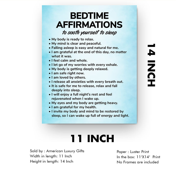 Bedtime Affirmations-Inspirational Quotes Wall Art -11 x 14" Motivational Night Time Poster Print -Ready to Frame. Ideal for Home D?cor-Bedroom Decor. Great Reminders &amp; Inspiration for Sleep!