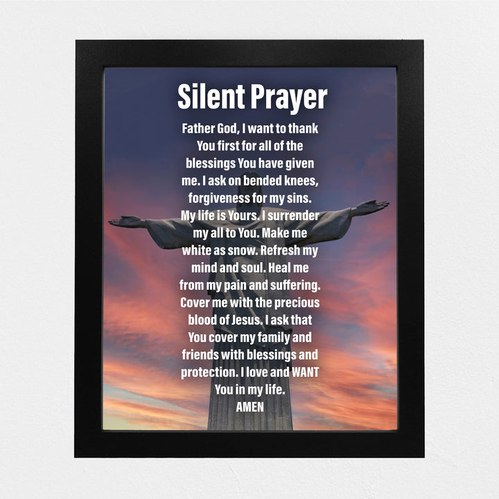 Silent Prayer- Inspirational Christian Wall Art -8 x 10" Motivational Christ the Redeemer Statue Picture Print -Ready to Frame. Home- Church- Office Decor &amp; Religious Gifts. Great Prayer of Faith!