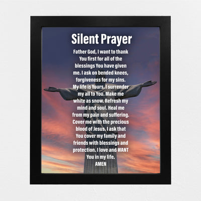 Silent Prayer- Inspirational Christian Wall Art -8 x 10" Motivational Christ the Redeemer Statue Picture Print -Ready to Frame. Home- Church- Office Decor & Religious Gifts. Great Prayer of Faith!