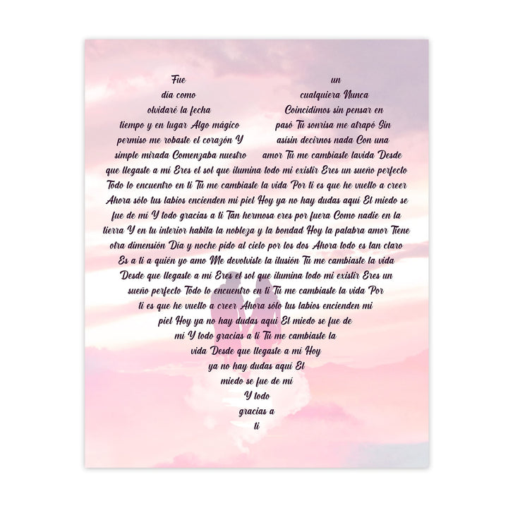 "Tu Me Cambiaste La Vida" Spanish Love Song Wall Art -11 x 14" Romantic Music Lyrics Wall Print -Ready to Frame. Loving Home-Bedroom-Studio Decor. Cute Gift for Couples &amp; Valentines!