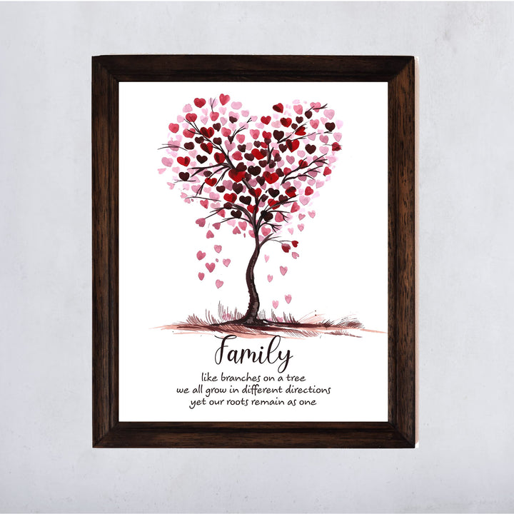 Family -Our Roots Remain As One Tree of Hearts Wall Art Sign -11 x 14" Inspirational Poster Print -Ready to Frame. Perfect Home-Welcome-Cabin-Lake-Living Room Decor. Great Housewarming Gift!