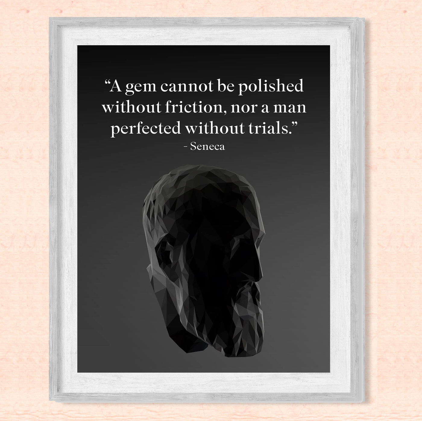 Seneca-"A Gem Cannot Be Polished Without Friction"-Motivational History Quotes Wall Art -8 x 10" Vintage Portrait Typography Print -Ready to Frame. Inspirational Home-Office-Classroom-Cave Decor!