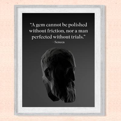 Seneca-"A Gem Cannot Be Polished Without Friction"-Motivational History Quotes Wall Art -8 x 10" Vintage Portrait Typography Print -Ready to Frame. Inspirational Home-Office-Classroom-Cave Decor!