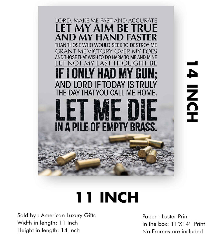 Lord, Make Me Fast &amp; Accurate Gun Prayer Wall Art Sign -11 x 14" Pro Second Amendment Poster Print-Ready to Frame. Rustic Decor for Home-Man Cave-Garage-Shop. Perfect Gift for All Gun Owners!
