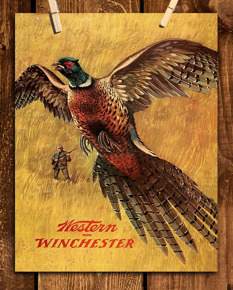 Western Winchester Pheasant- Wall Art Sign- 8 x 10"- Gun Sign Replica Print-Ready to Frame. Home-Lodge-Camp-D?cor. Perfect Retro Decor Addition For Hunting &amp; Winchester Fans.