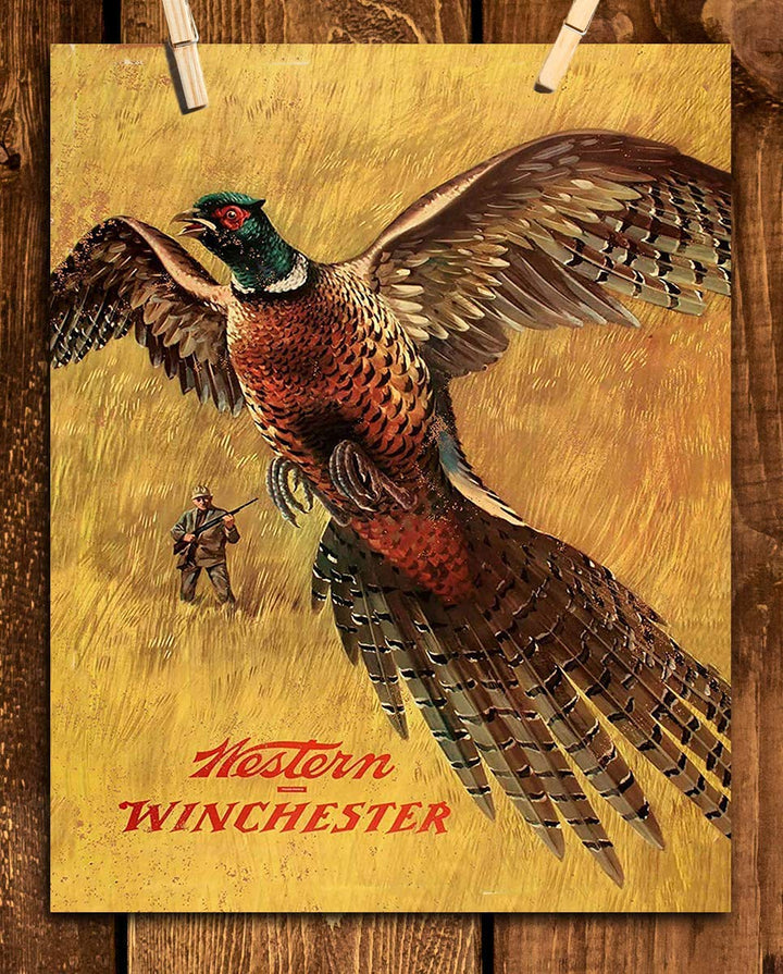 Western Winchester Pheasant- Wall Art Sign- 8 x 10"- Gun Sign Replica Print-Ready to Frame. Home-Lodge-Camp-D?cor. Perfect Retro Decor Addition For Hunting &amp; Winchester Fans.