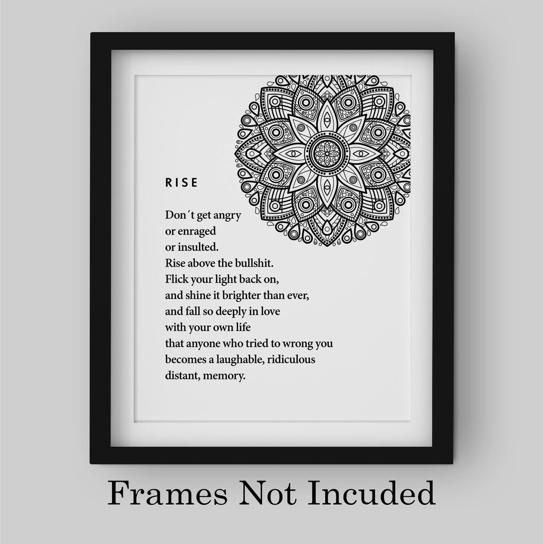 Rise Above -Shine Bright Spiritual Quotes Wall Art- 8 x 10" Mystical Floral Design Print -Ready to Frame. Inspirational Home-Office-Studio-Meditation-Zen Decor! Great Positive Decoration!
