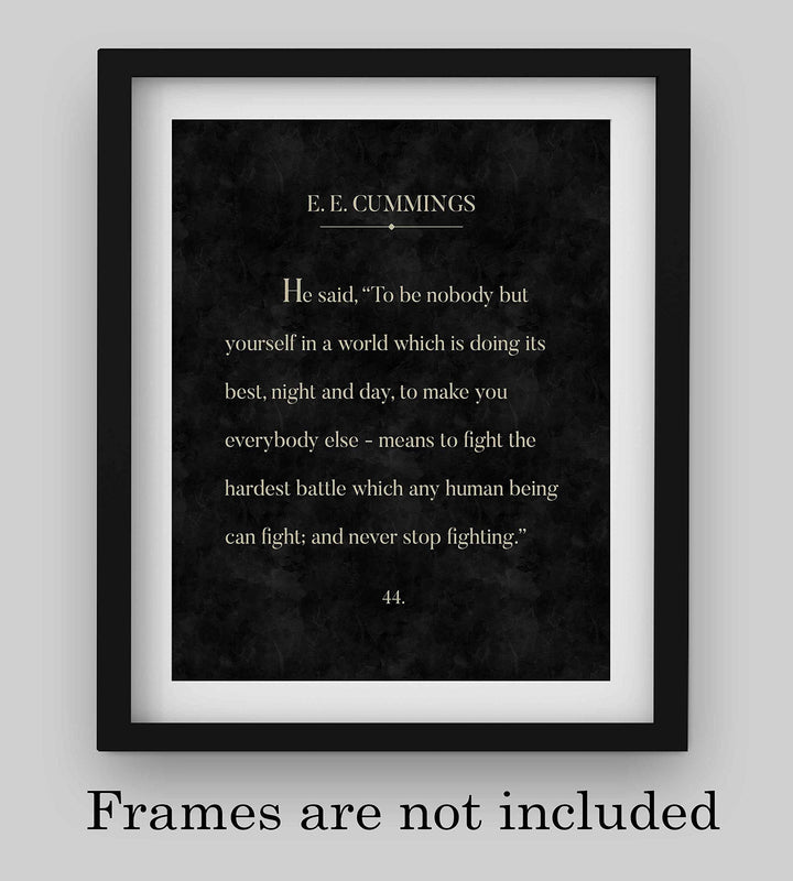 E. E. Cummings-"Fight the Hardest Battle &amp; Never Stop Fighting" Book Page Wall Sign-8 x 10" Word Art Print-Ready to Frame. Home-Office-Library Decor. Great Literary Gift for Poetry-Cummings Fans!