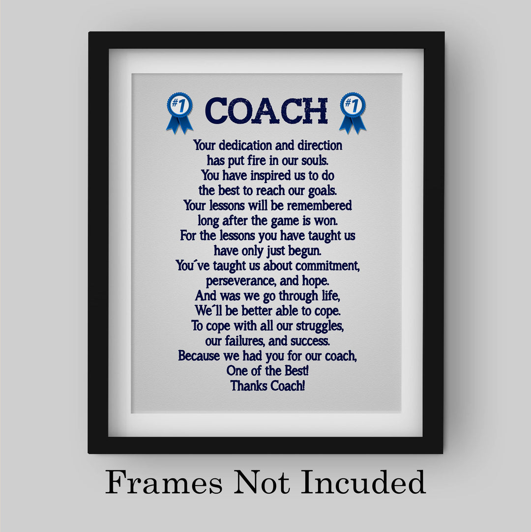 Thanks Coach- Motivational Quotes Wall Art -8 x 10" Inspirational Team Sports Poem Print -Ready to Frame. Ideal for Home-School-Gym-Coach&