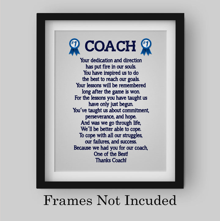Thanks Coach- Motivational Quotes Wall Art -8 x 10" Inspirational Team Sports Poem Print -Ready to Frame. Ideal for Home-School-Gym-Coach&