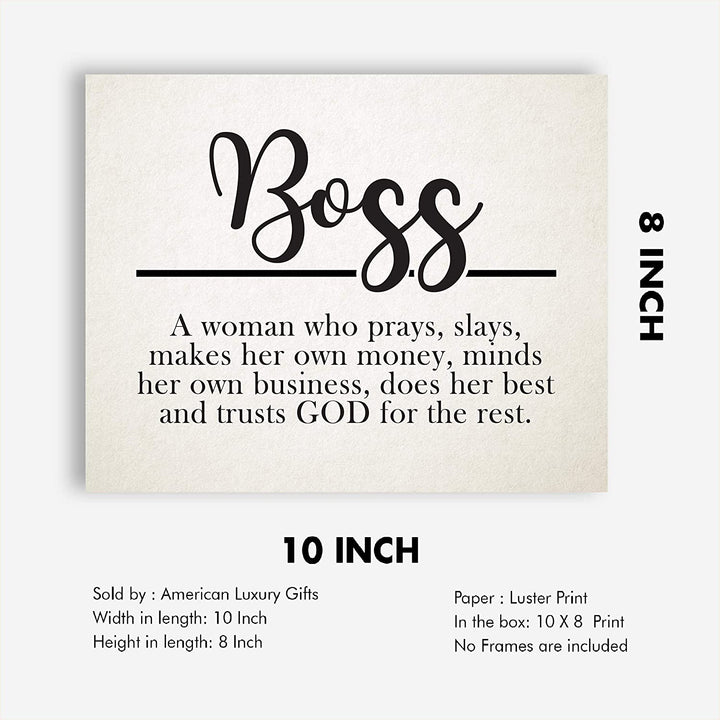"Boss-Woman Who Prays, Slays, Trusts God"-Inspirational Wall Sign-10 x 8"
