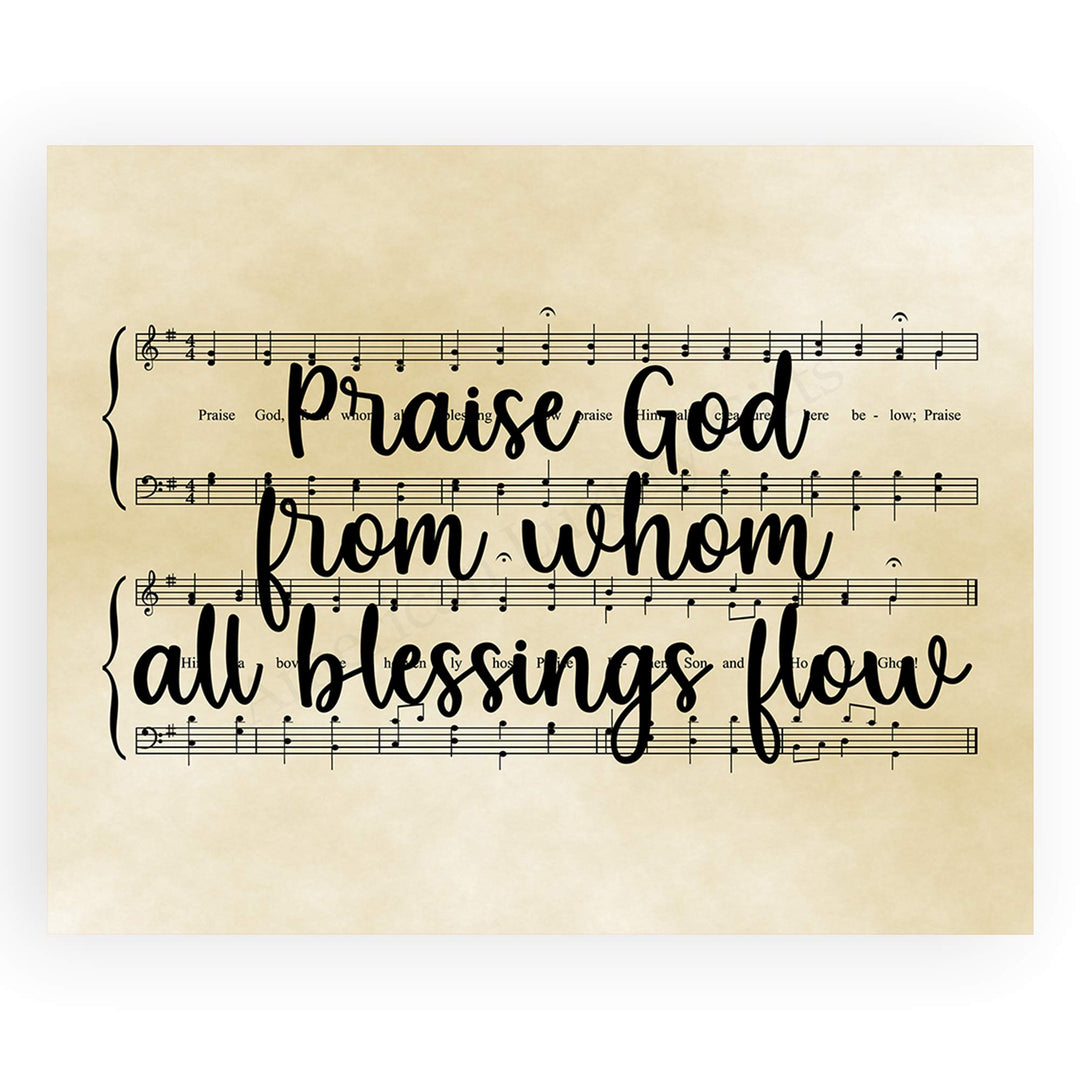 Praise Hymns- Sheet Music Wall Decor Set (2)- 10 x 8" Wall Art Print. Doxology &amp; Hymn to Joy Lyrics-Parchment Prints-Ready To Frame. Home-Office-Studio-Church Decor. Perfect Gift of Classic Hymns.