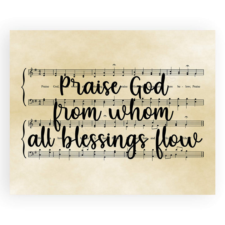 Praise Hymns- Sheet Music Wall Decor Set (2)- 10 x 8" Wall Art Print. Doxology &amp; Hymn to Joy Lyrics-Parchment Prints-Ready To Frame. Home-Office-Studio-Church Decor. Perfect Gift of Classic Hymns.