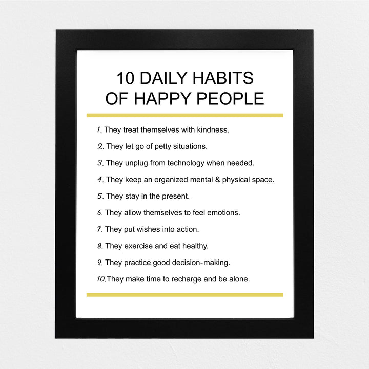"10 Daily Habits of Happy People"-Motivational Quotes Wall Art -8x10" Inspirational Print -Ready to Frame. Home-Office-Classroom-Teen Decor. Great Gift for Teachers, Graduates, &amp; Motivation!