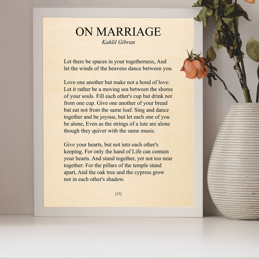 On Marriage-Kahlil Gibran Wedding Poem Wall Art -8 x 10"-Inspirational Poetic Print -Ready to Frame. Perfect Home-Office-Wedding Table-Anniversary Decor. Loving Keepsake Gift for Husband &amp; Wife!