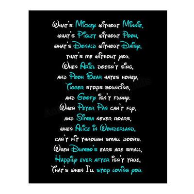 What's Mickey Without Minnie- Love Poem Wall Art Decor -11 x 14" Cute Disney Characters Poetry Print -Ready to Frame. Modern Typographic Design. Romantic Gift for Spouse-Partner-Newlyweds!