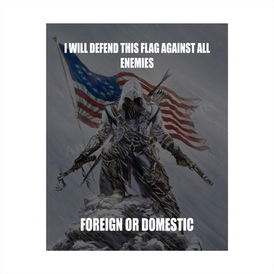 I Will Defend This Flag Against All Enemies-Patriotic Quotes Wall Art- 8 x 10" Pro-American Poster Print-Ready To Frame. Perfect for Home-Office-Garage-Bar Decor. Display Your American Pride!