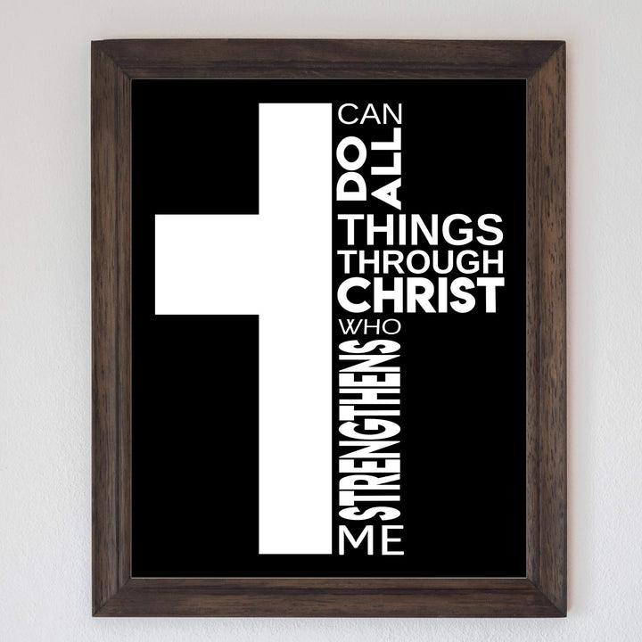 I Can Do All Things Through Christ Who Strengthens Me-Bible Verse Cross Wall Art -8 x 10" Scripture Wall Print-Ready to Frame. Home-Office-Church Decor. Philippians 4:13. Perfect Christian Gift!