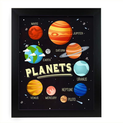 Planets of the Solar System-Elementary Science Wall Art -11 x 14" Educational Poster Print-Ready to Frame. Perfect Kids Bedroom-Homeschool-Science Classroom-Outer Space Decor. Great Learning Gift!