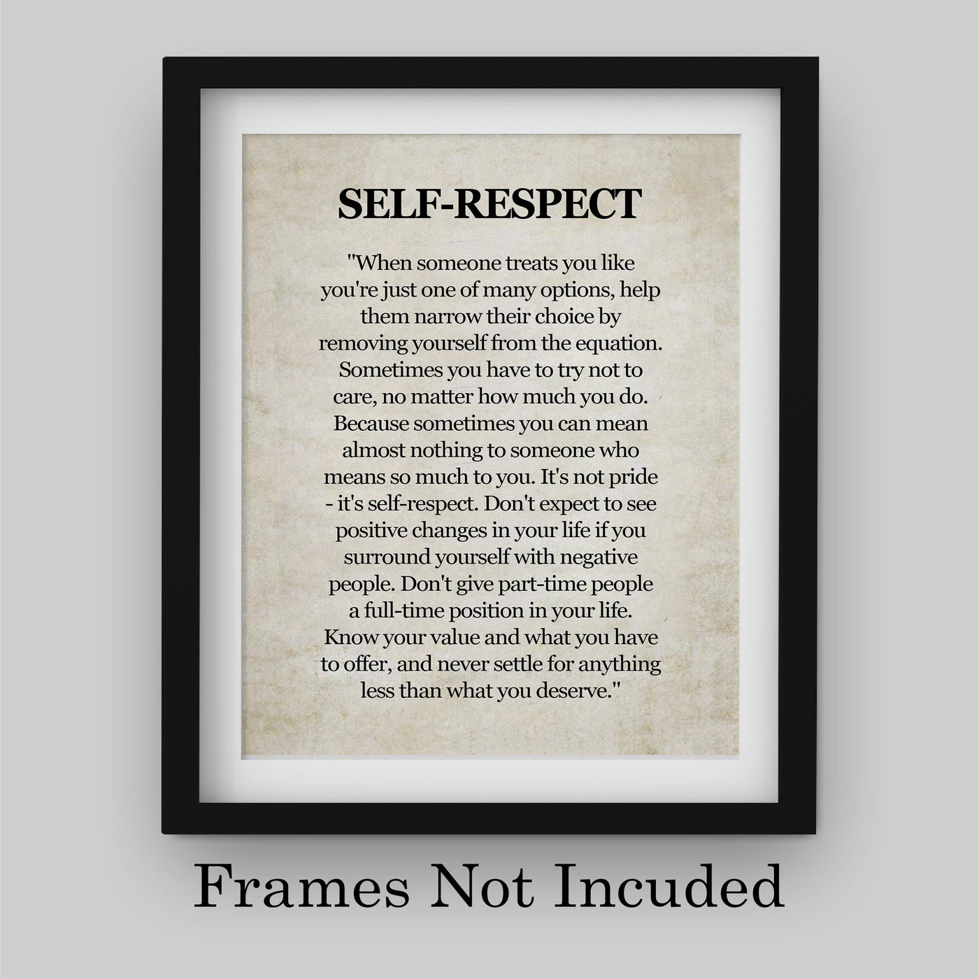 Self-Respect-Know Your Value Inspirational Quotes Wall Art Sign -8 x 10" Distressed Poster Print-Ready to Frame. Motivational Home-Office-School-Dorm Decor. Great Reminder to Inspire Self-Worth!