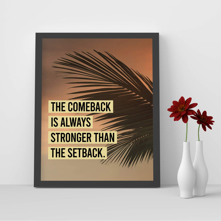 The Comeback Is Always Stronger Than The Setback Motivational Wall Art-8 x 10" Typographic Palm Tree Print-Ready to Frame. Inspirational Decor for Home-Office-Work-Beach. Great Gift for Motivation!