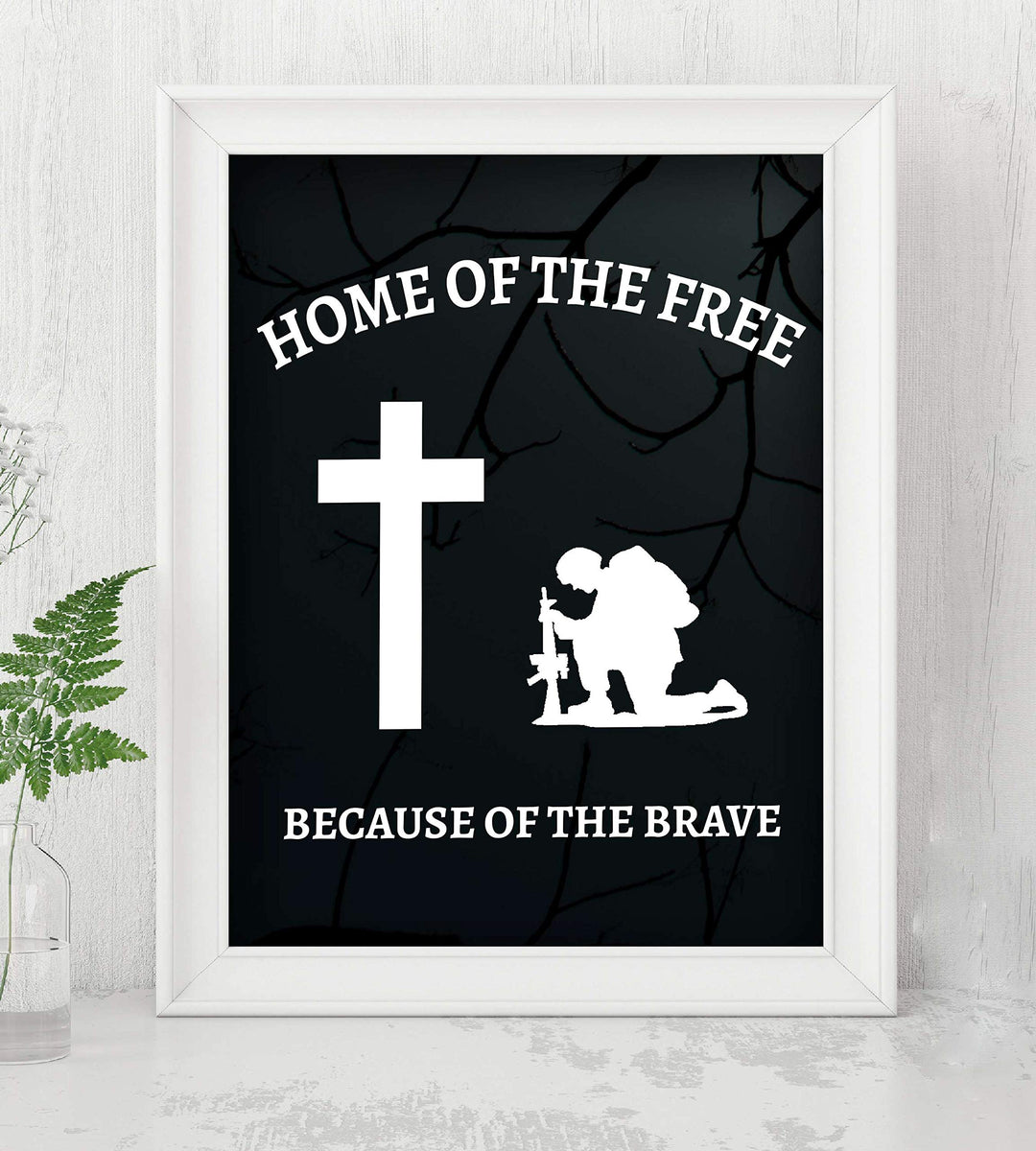 Home of the Free, Because of the Brave- 8 x10" Patriotic Wall Decor Print-Ready To Frame. USA Military Silhouette Poster-Decor for Home-Office-Shop-Restaurants. Show Your Gratitude For Our Veterans.