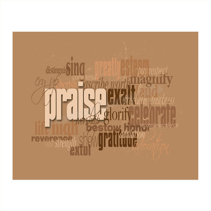 Words of Praise-Word Art Wall Sign-10 x 8"-Spiritual Typographic Poster Print-Ready to Frame. Perfect Inspirational Decor for Home-Office-Studio-School-Church. Great Gift to Celebrate &amp; Praise Him!