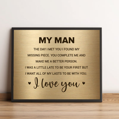 My Man -I Love You-Poetic Wall Art Decor -10 x 8" Love & Marriage Poem Print -Ready to Frame. Romantic Gift for Husband-Partner & All Men! Great Gift for Wedding-Anniversary-Father's Day Presents!