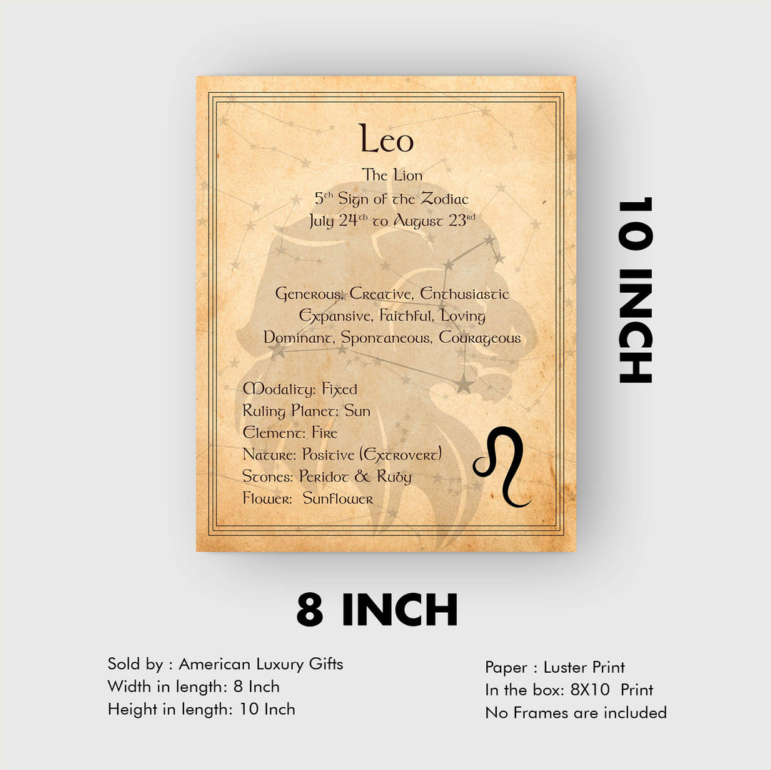 Leo-The Lion- Zodiac Sign Wall Art. 8 x 10" Print Wall Print-Ready to Frame. Constellation Design-Astrology Decor for Home-Office-Bedroom. Horoscope&