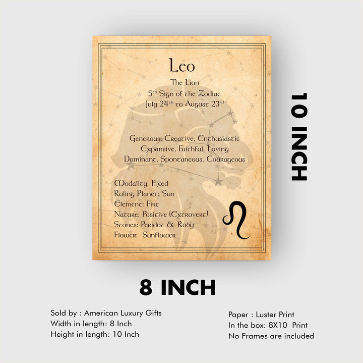 Leo-The Lion- Zodiac Sign Wall Art. 8 x 10" Print Wall Print-Ready to Frame. Constellation Design-Astrology Decor for Home-Office-Bedroom. Horoscope&