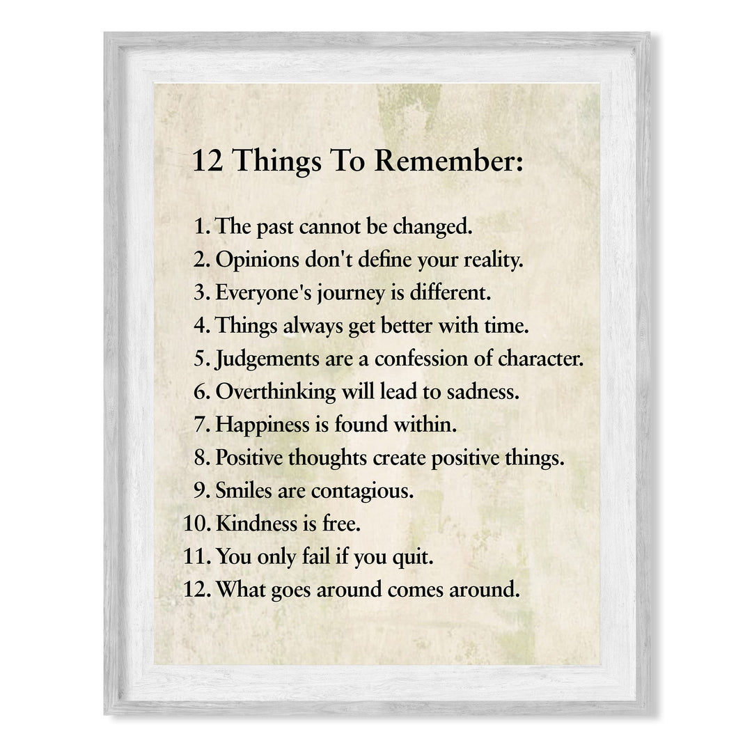 "12 Things To Remember"- Inspirational Wall Art- 8 x 10" Print Wall Decor -Ready to Frame. Modern Typographic Print for Home-Office-School Decor. Great Positive Thinking &amp; Graduation Gift!