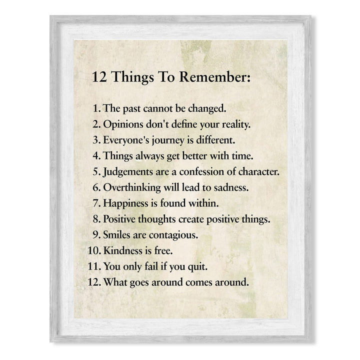 "12 Things To Remember"- Inspirational Wall Art- 8 x 10" Print Wall Decor -Ready to Frame. Modern Typographic Print for Home-Office-School Decor. Great Positive Thinking &amp; Graduation Gift!