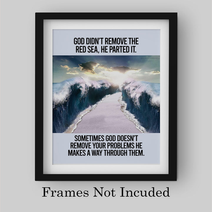 God Makes A Way Through Your Problems Inspirational Christian Quotes Wall Art-8 x 10" Parting of Red Sea Photo Print -Ready to Frame. Positive Home-Office-Church Decor. Great Gift of Faith!