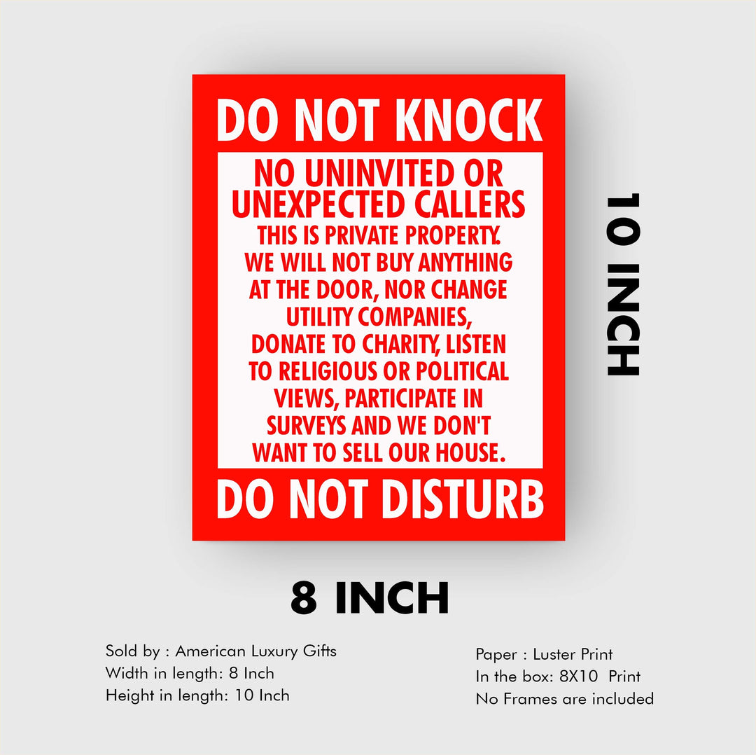 Do Not Knock-Do Not Disturb Funny No Soliciting Front Door Sign-8 x 10" Sarcastic Wall Art Print-Ready to Frame. Home-Office-Welcome-Man Cave Decor. Great Novelty Sign-Fun Gift!