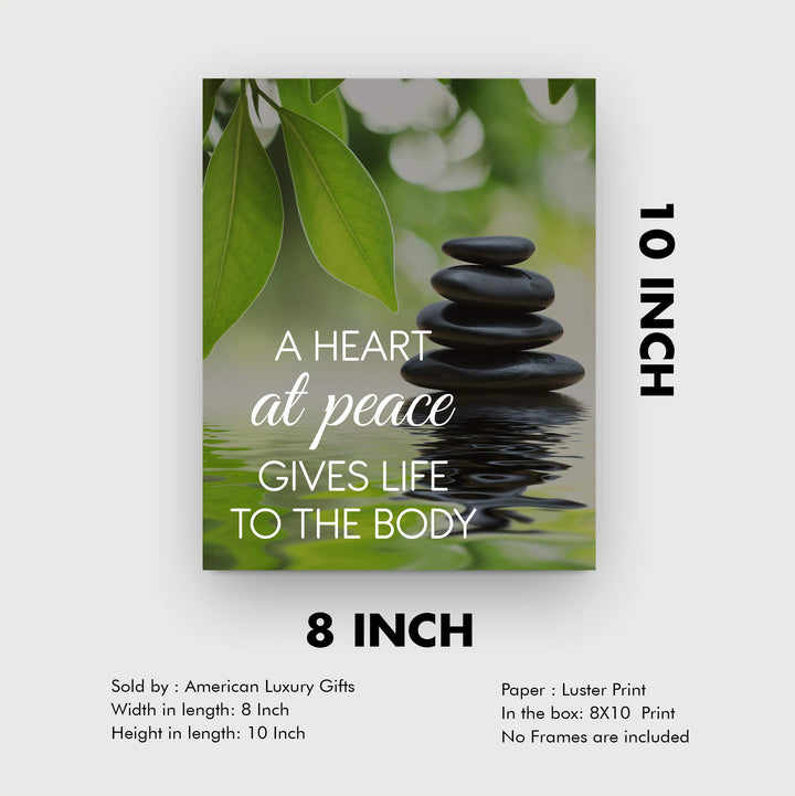 A Heart at Peace Gives Life to the Body Spiritual Quotes Wall Art-8 x 10" Peaceful Waters Photo Print-Ready to Frame. Modern Typographic Design. Home-Office-Yoga Studio-Dorm Decor! Great Zen Gift!