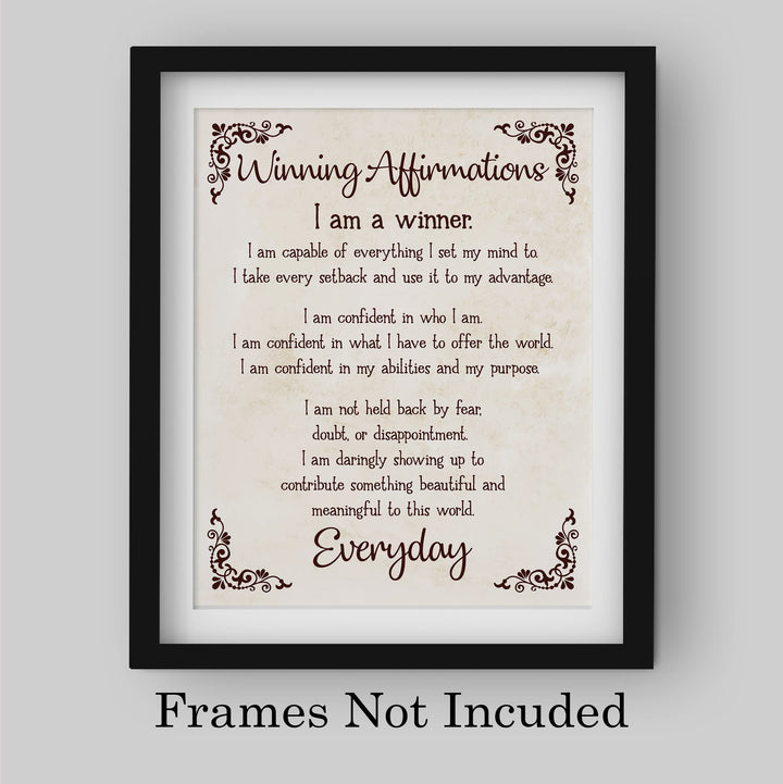 Winning Affirmations-8 x 10" Inspirational Poster Print. Motivational Wall Art-Ready to Frame. Ideal for Home D?cor-Office D?cor. Program Yourself to Win the Day!