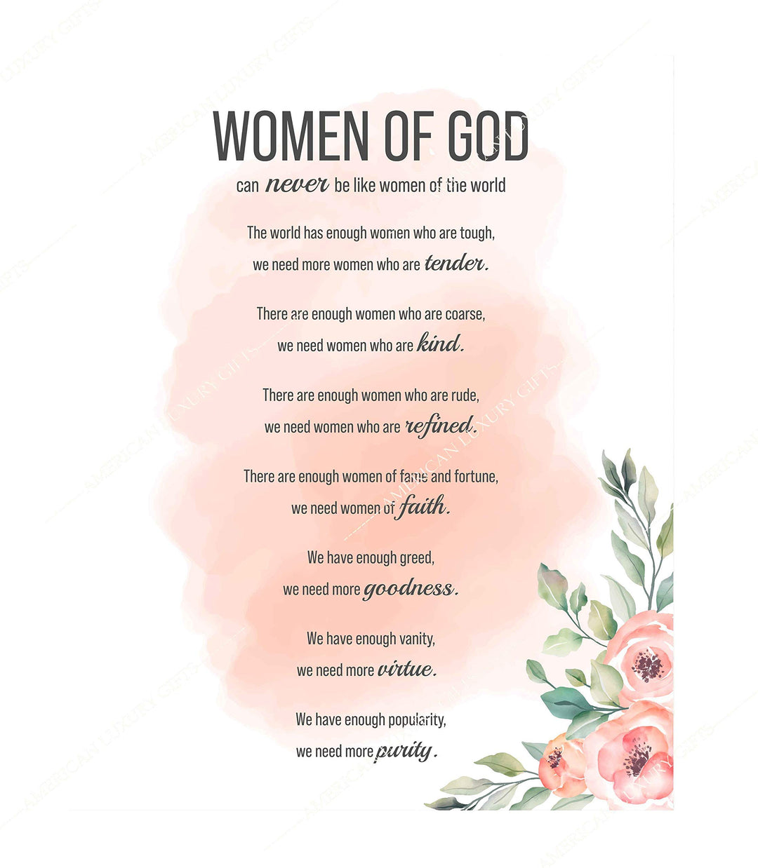 Women of God Inspirational Wall Art Sign -11 x 14" Modern Typographic Poster Print-Ready to Frame. Elegant Floral Design. Religious Home-Office-Church Decor. Perfect Christian Gift-Her Best Traits!