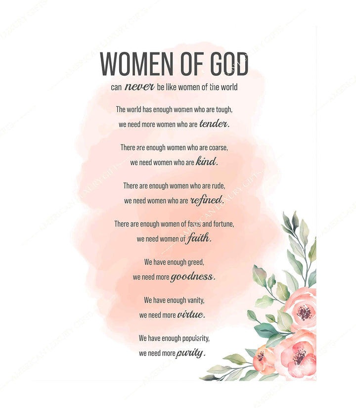 Women of God Inspirational Wall Art Sign -11 x 14" Modern Typographic Poster Print-Ready to Frame. Elegant Floral Design. Religious Home-Office-Church Decor. Perfect Christian Gift-Her Best Traits!