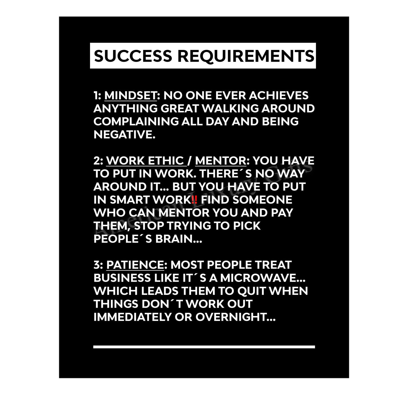 Success Requirements-Motivational Wall Art Sign -11 x 14" Inspirational Poster Print-Ready to Frame. Modern Typographic Design. Home-Office-Business-Dorm-Classroom Decor. Great Successful Tips!