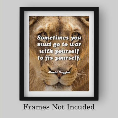 Sometimes You Must Go to War With Yourself to Fix Yourself- Motivational Quotes Wall Art -8 x 10" Lion Image Poster Print-Ready to Frame. Inspirational Home-School-Office-Gym Decor. Great Advice!