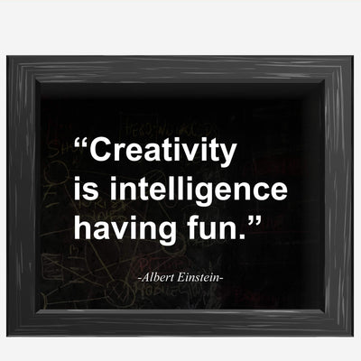 Albert Einstein Quotes-"Creativity Is Intelligence Having Fun" Motivational Wall Art -10 x 8" Typographic Replica Chalkboard Print-Ready to Frame. Perfect Sign for Home-Office-Classroom Decor!