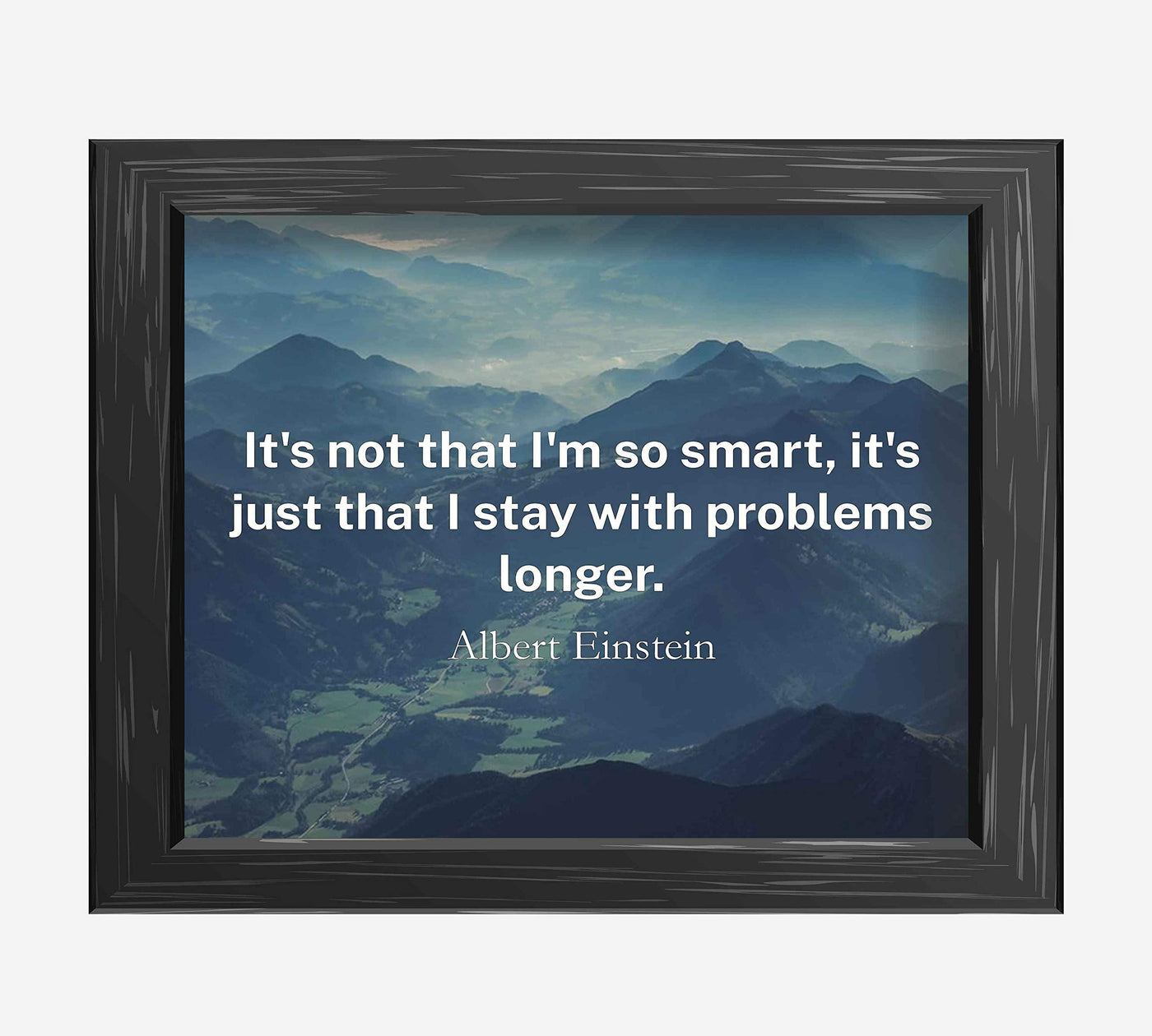 Albert Einstein Quotes-"I Stay With Problems Longer" Motivational Wall Art- 10 x 8" Inspirational Photo Print w/Mountains-Ready to Frame. Great for Home-Office-School Decor. Reminder-Never Give Up!