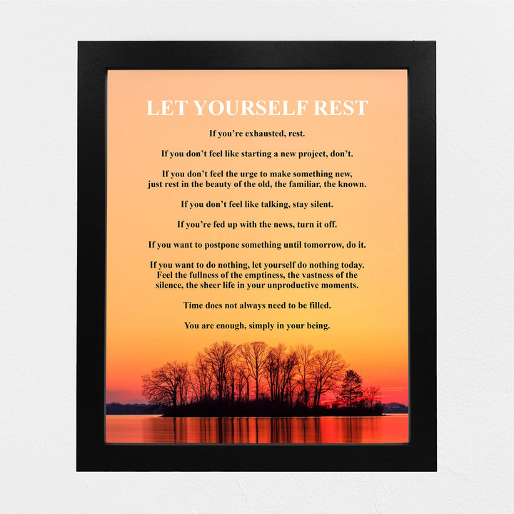 Let Yourself Rest Inspirational Quotes Wall Art -8 x 10" Peaceful Lake Sunset Photo Print -Ready to Frame. Motivational Decoration for Home-Office-Cabin-Lodge Decor. Great Gift for Inspiration!